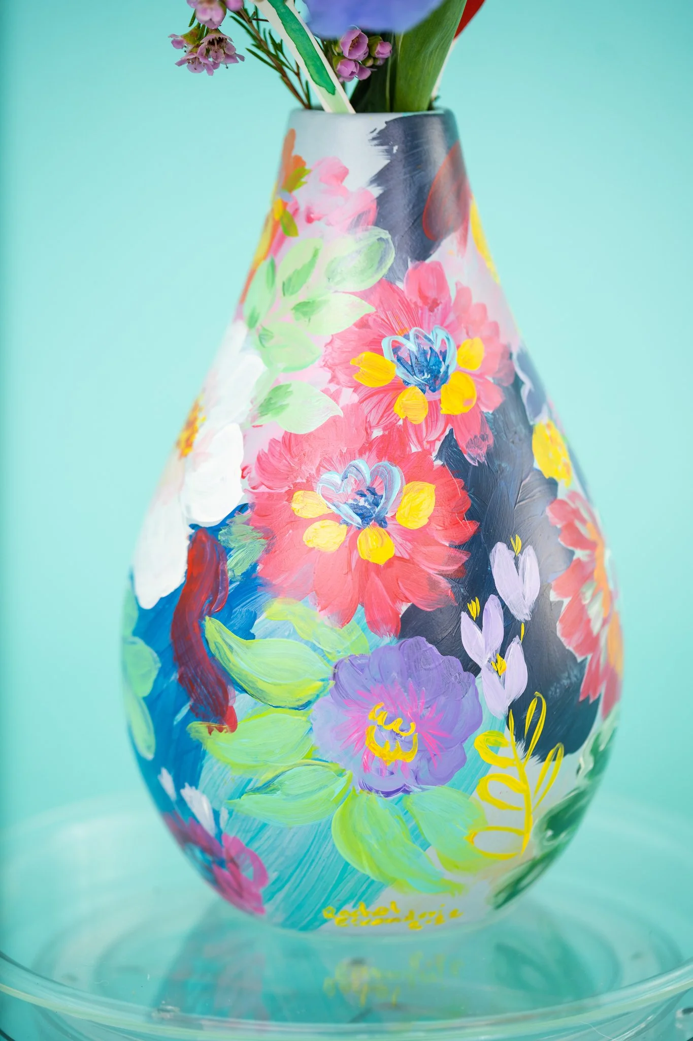 Rainbow Spring Flowers Orange Vase — Pink Puddle Studio